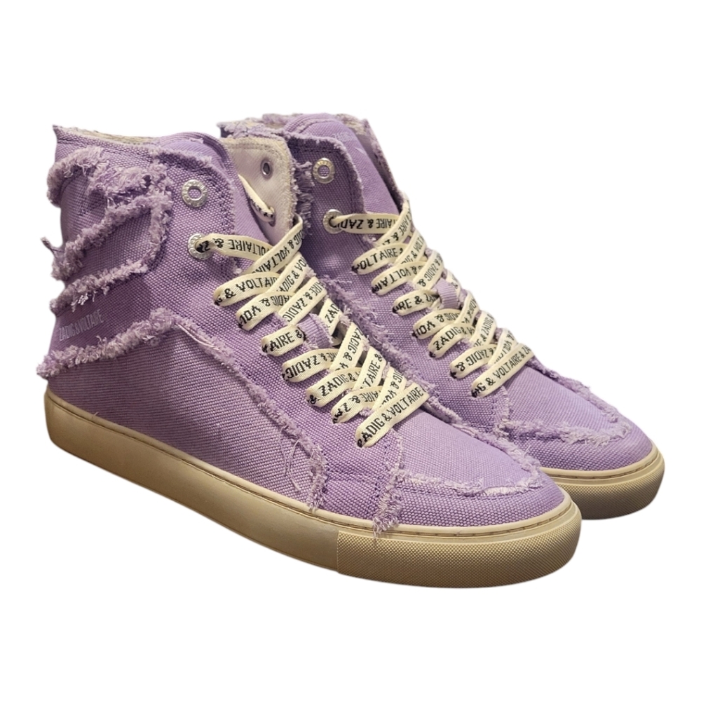 ZADIG & VOLTAIRE NIB $398 Flash Purple Canvas Raw Edge High Top Sneaker 41/10 US